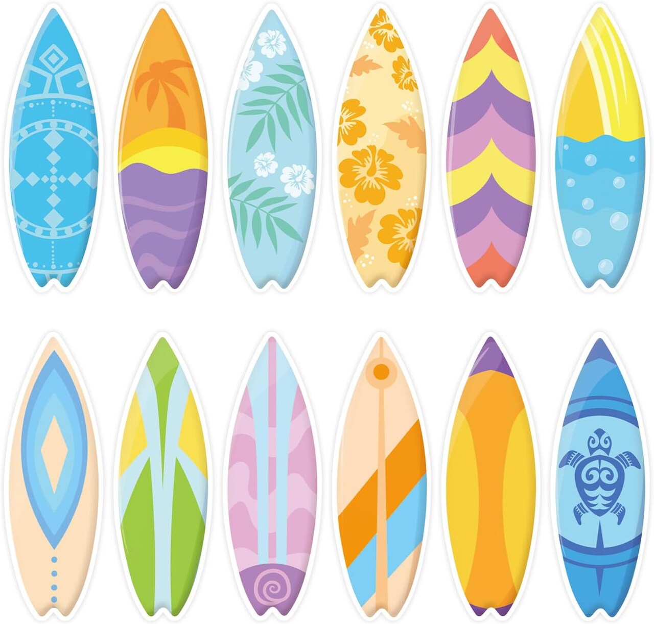 60 Pcs Surfboard Cutouts with Glue Points, Hawaii Summer Paper Cut Outs for Bulletin Board Classroom Decor Surf Party Decorations